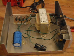 Inside the homemade/DIY 24 volt power supply.
