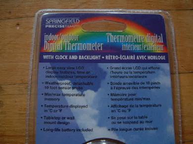 Sprinfield Precise Temp remote thermometer writing on the label.