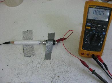 Measuring the capacitance of the same geometry with air.