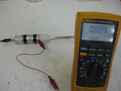 Measuring the capacitance of the barium titante and epoxy with
      the plastic cylinder mold still in place.