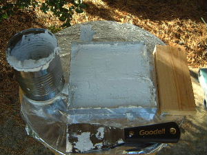 The barium titanate and wax mix in the mold.