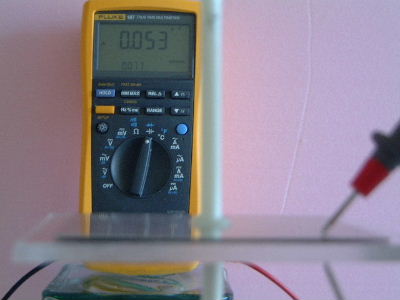 Measuring capacitance of lucite acrylic capacitor.