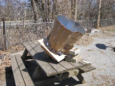 My first solar cooker - a cone/funnel solar cooker.