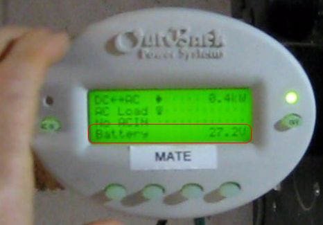 OutBack MATE showing batter voltage as 27.2 volts.