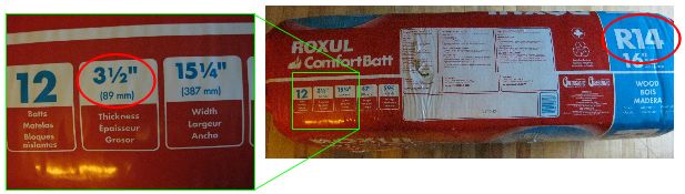 Finding the R-value per inch from a package of Roxul rock wool insulation.