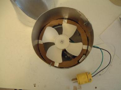 The JR-2 fan mounted in an aluminum flashing cylinder.