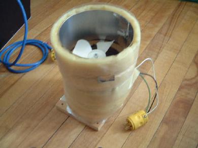 Fibreglass insulation wrapped around the the cylinder.