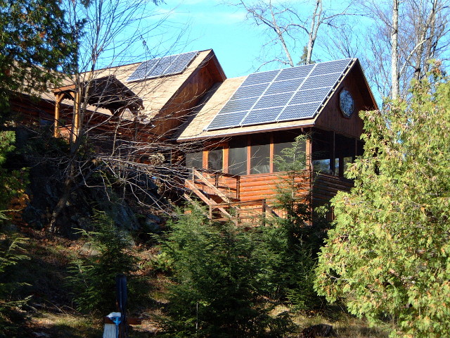 Large solar array on steep roofs.
