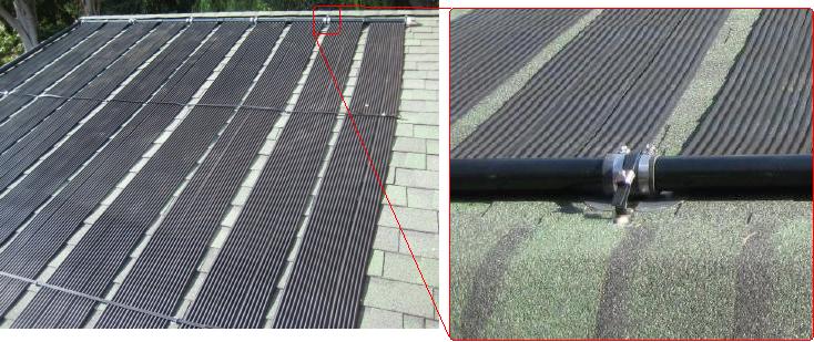 The solar pool heater panels on the roof.
