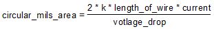 Voltage drop formula rearranged to solve for the current instead.