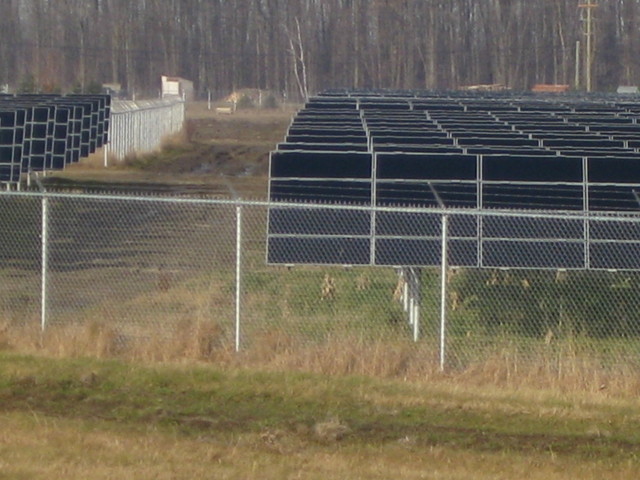 Each rack for the Arnprior solar farm has two posts and holds 24 solar panels (4 rows of 6.)
