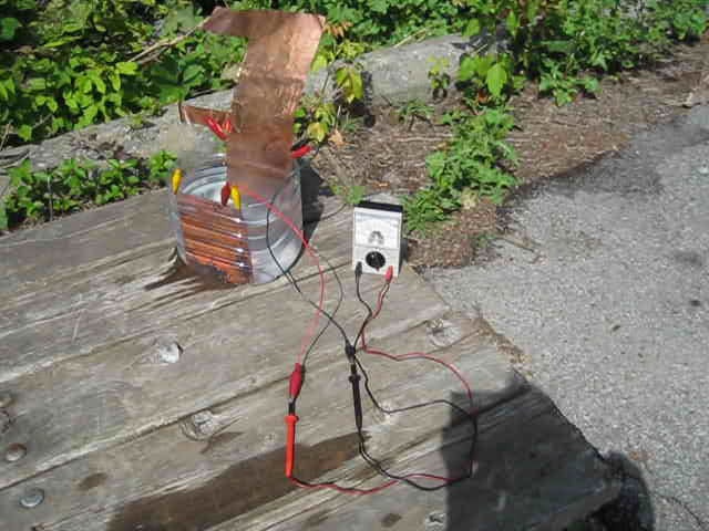 Experimental setup for testing DIY solar cell.