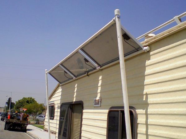 Solar panels on RV in the 135 degree position.