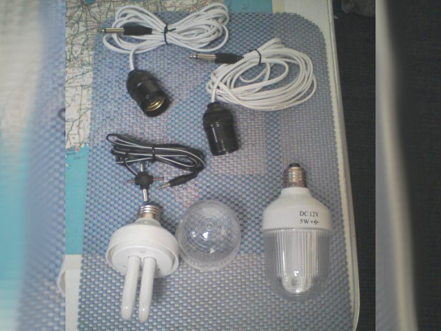 Various lights and sockets powered by the RC solar system.