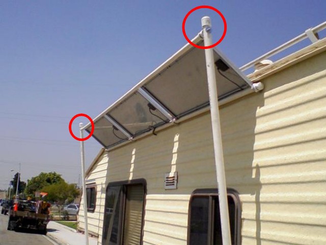 Upper pivot points for the RV solar panels.