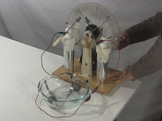 Ball cyclotron/electrostatic accelerator powered by a 
      Wimshurst machine.