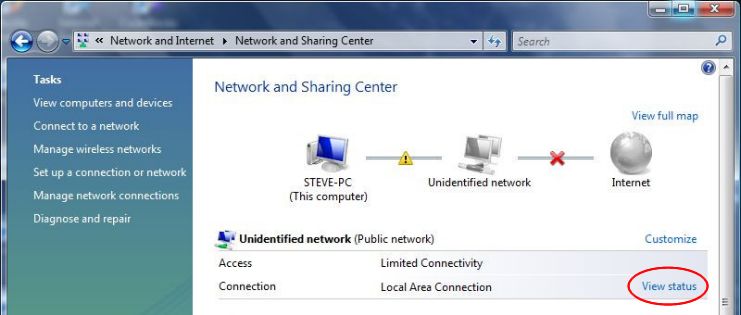 Network and sharing center window.