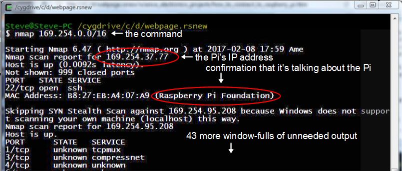 Nmap showing the Raspberry Pi's address.