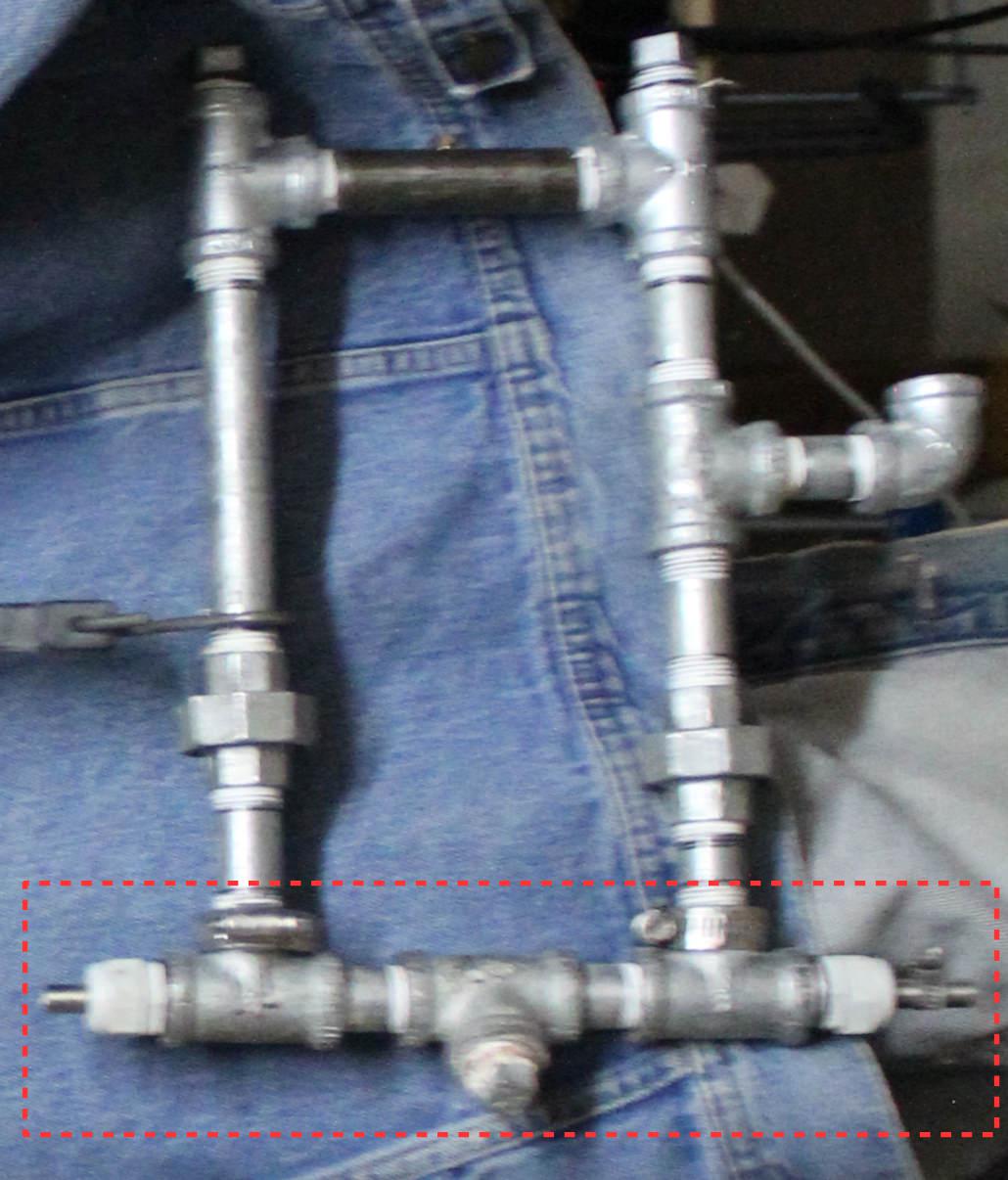 EGEN HHO generator/electrolyzer side view outlined by dotted, red box.