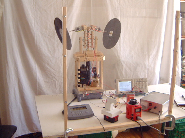 The complete experiment setup with the gyroscopes on a digital scale.