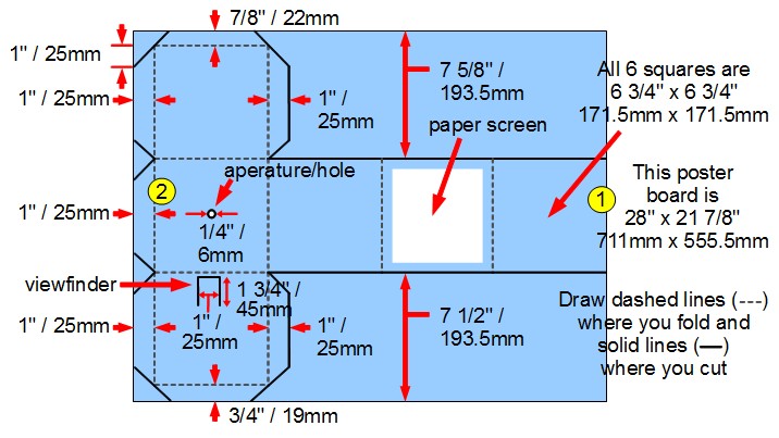 Poster board pinhole camera dimensions.
