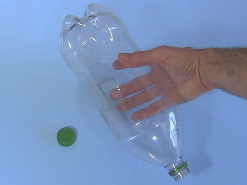 Soda bottle for bottle rocket with the cap removed.