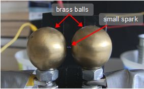 Two brass balls used for the spark gap for a Kelvin water dropper.