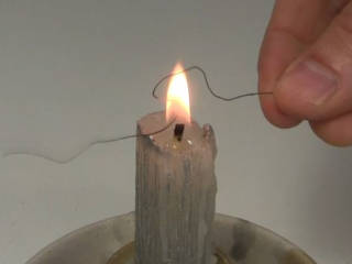 Heating up a nitinol wire/shape memory alloy in a candle flame.