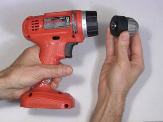 A chuck removed from a cordless drill.
