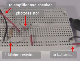 Close-up of the photoresistor/photocell circuit.
