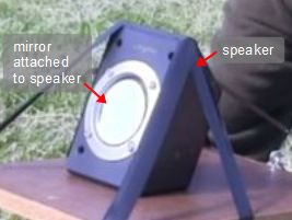 Closeup of the photophone's mirror attached to the speaker.