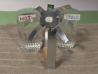 Sunflower heat engine using hot and cold water.