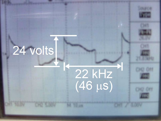 Oscilloscope output showing 24 volts, occasionally.