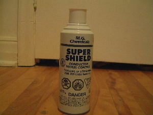 The nickel Super Shield Conductive Nickel Coating from M.G.
      Chemicals used on the outer electrode for 
      the electric field thruster.