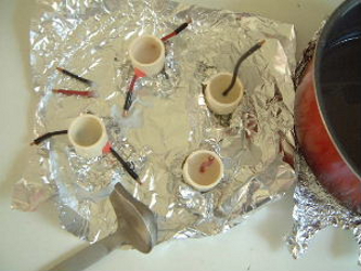 Paraffin wax in the caps used for the parts of the high voltage test rig.