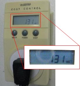 Watt meter with fridge plugged in.
