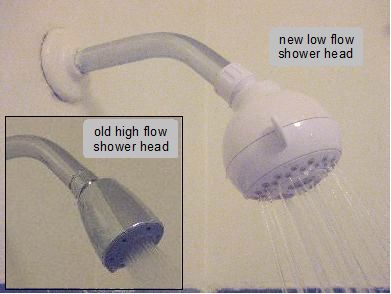 Low flow shower head and old one.