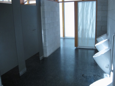 Zero water urinals in the men's washroom in the Vincent Massey
      Park service pavilion.