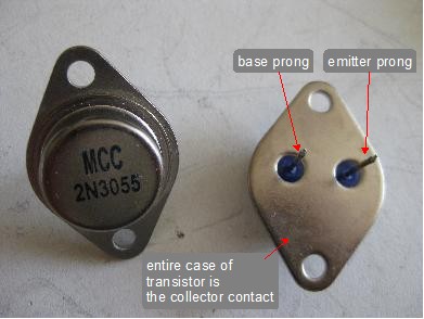 transistor base emitter collector identification 2n3055