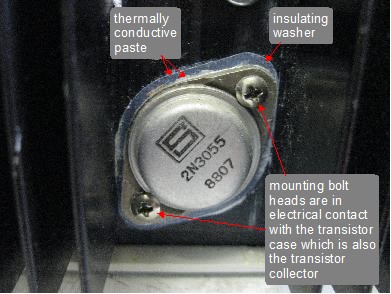 Transistor mounted to the heatsink.