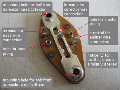 Transistor securing plate details.