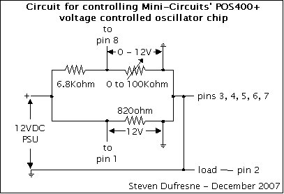 Schematic for the Mini-Circuits POS-400+ UHF oscillator circuit.