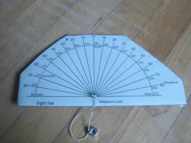 The elevation gage printed out and attached to a piece of cardboard backing and the string attached.