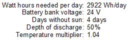 Example 1 for sizing solar system battery bank.