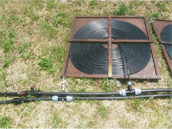 Details of pipework to solar heating panel connection.