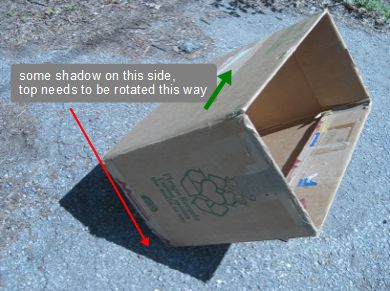 Shadow on the side when lining a box up with the sun.