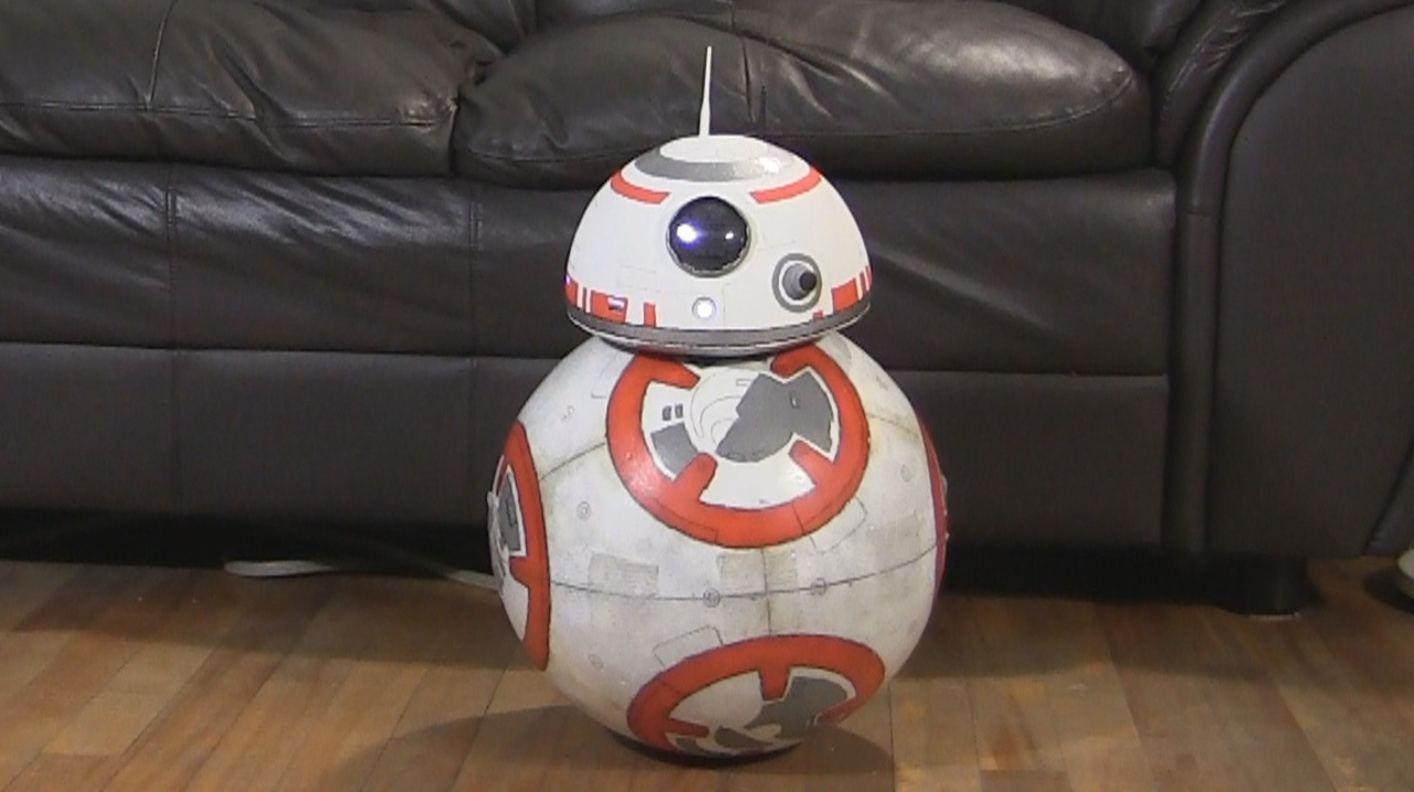 BB-8 after painting, detailing and adding LEDs.