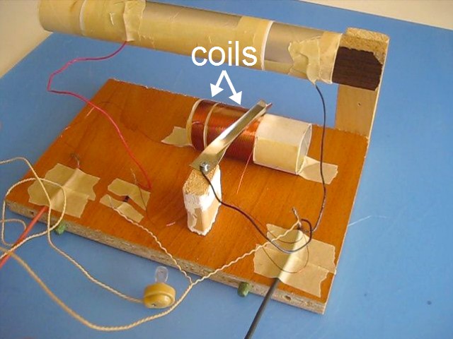 Homemade coils on a crystal radio.