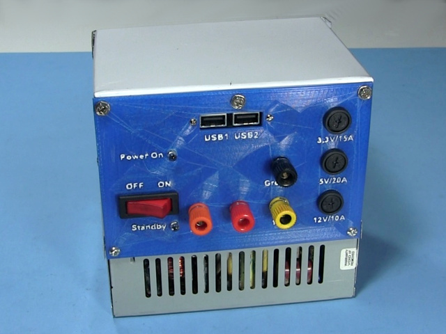 Front view of converted ATX power supply.