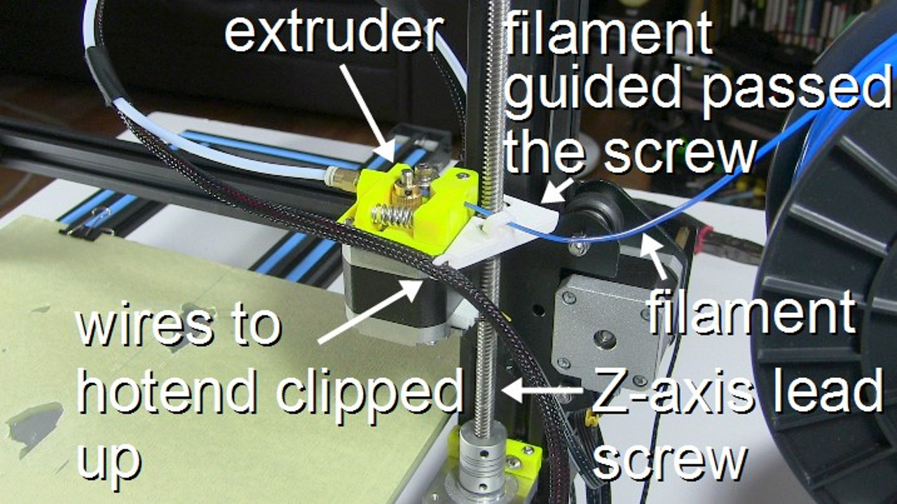 Same view of the CR-10 but with the filament guide in place.